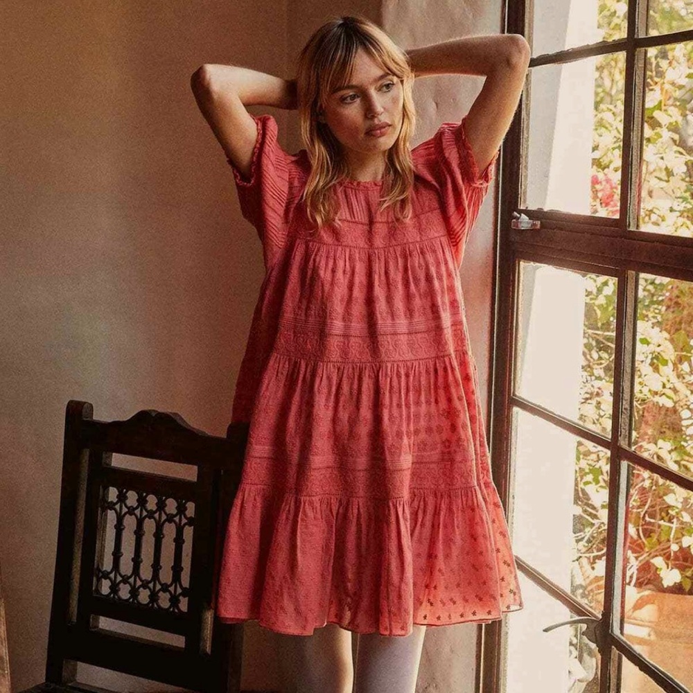 Dôen Nerine Embroidered Tiered Organic Cotton Mini Dress